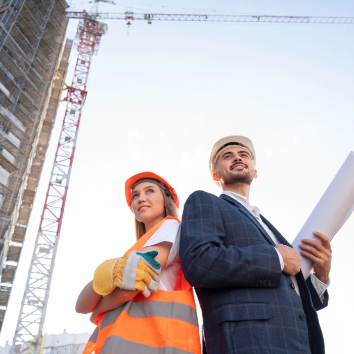 Building construction worker site with architect 700x700